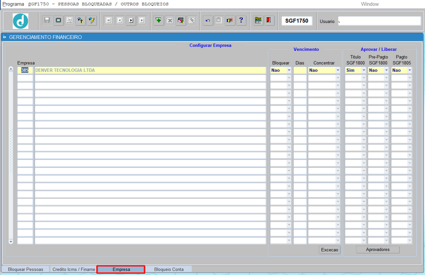 MAPEAMENTO FINANCEIRO - SGF0005