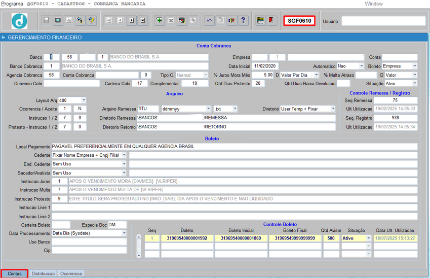 MAPEAMENTO FINANCEIRO - SGF0012