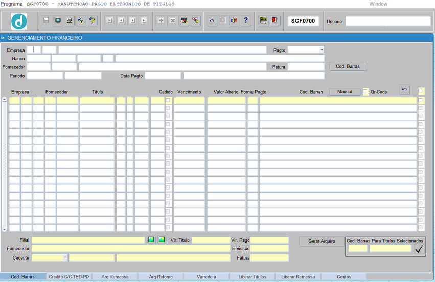 MAPEAMENTO FINANCEIRO - SGF0009